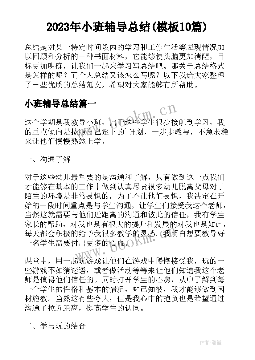 2023年小班辅导总结(模板10篇)