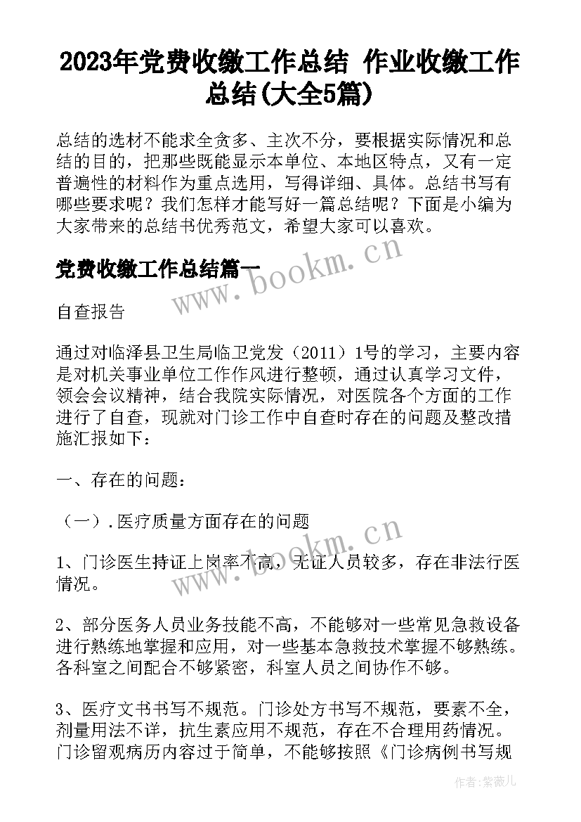 2023年党费收缴工作总结 作业收缴工作总结(大全5篇)