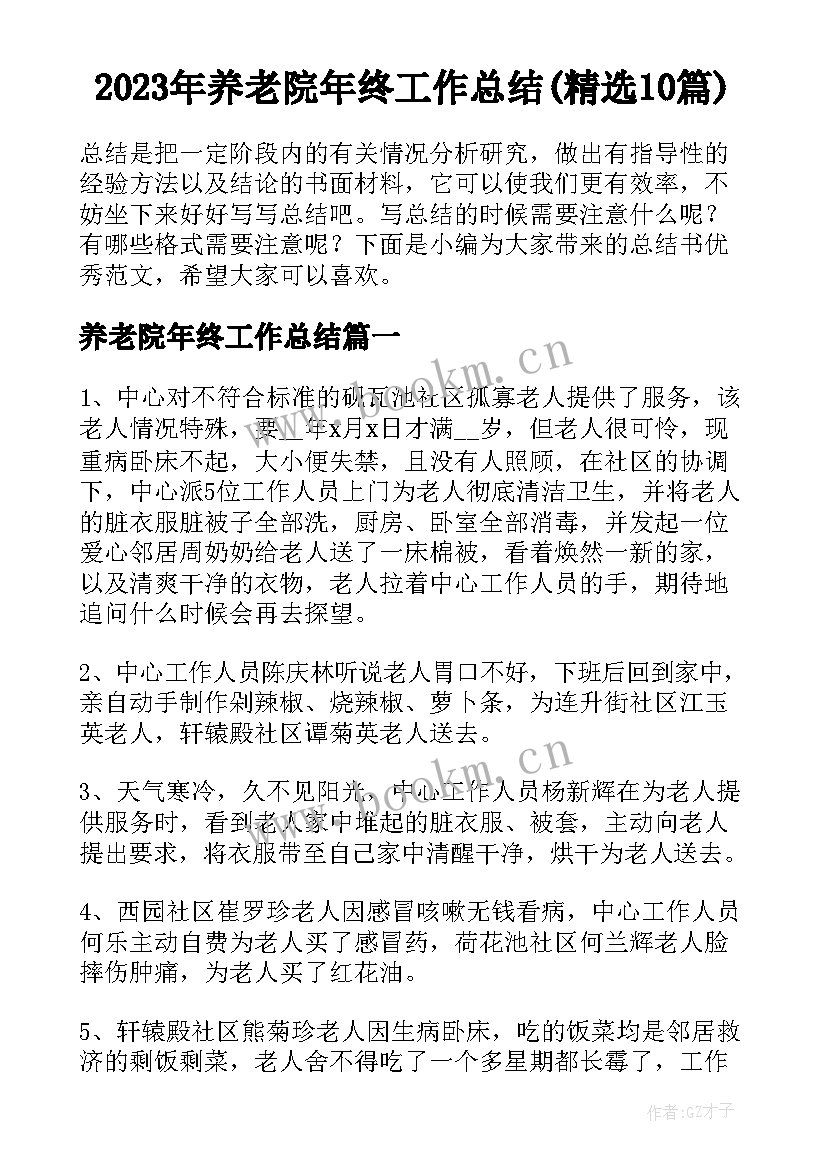 2023年养老院年终工作总结(精选10篇)