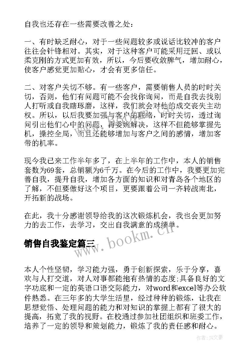 2023年销售自我鉴定(优秀6篇)