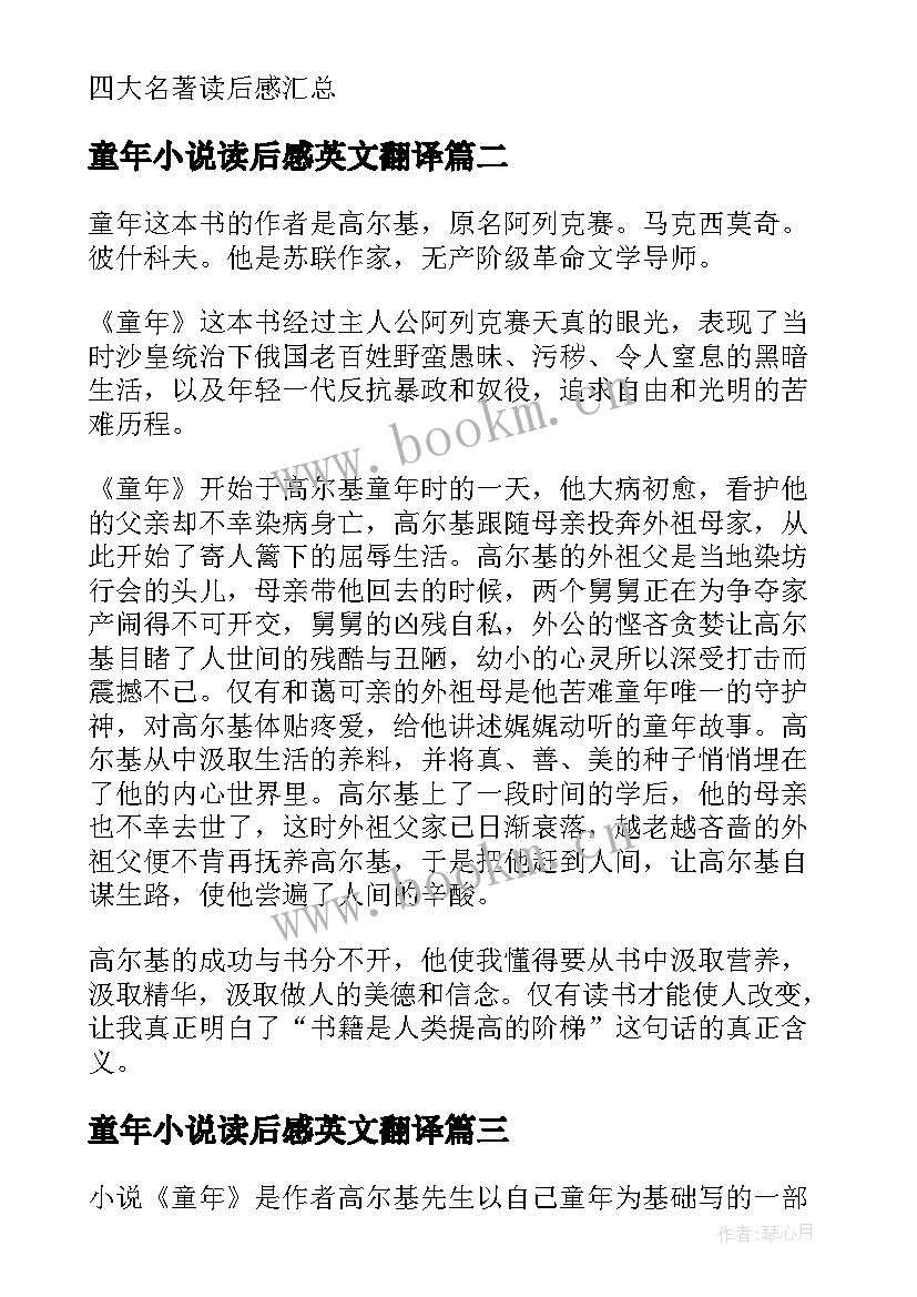 2023年童年小说读后感英文翻译 英文小说读后感外国小说读后感(优秀5篇)