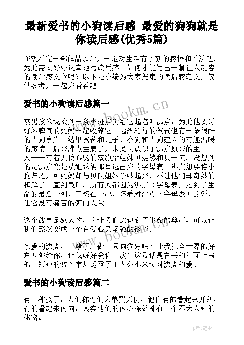 最新爱书的小狗读后感 最爱的狗狗就是你读后感(优秀5篇)