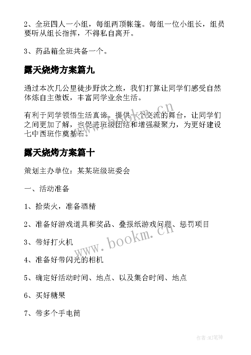 露天烧烤方案 露营活动策划方案(大全10篇)