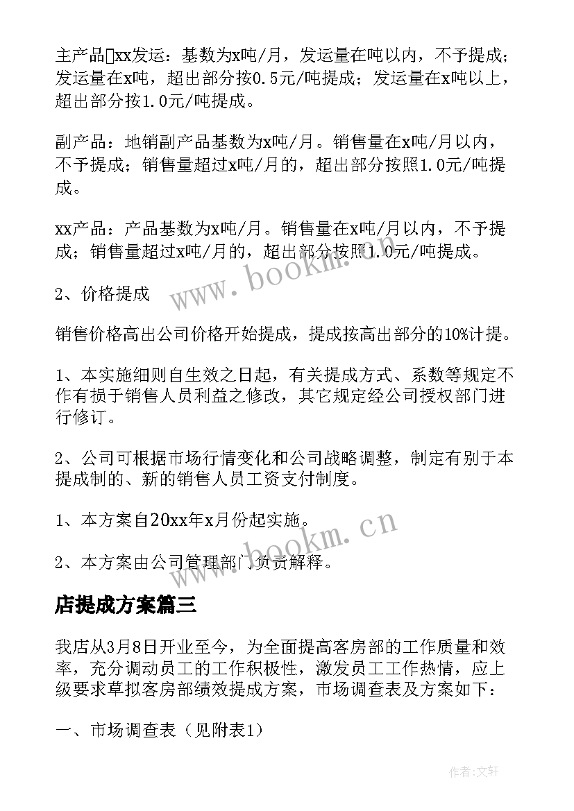 最新店提成方案(实用7篇)