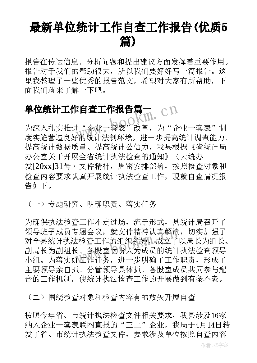 最新单位统计工作自查工作报告(优质5篇)