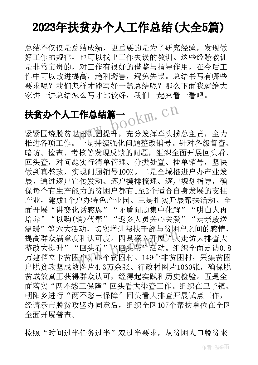 2023年扶贫办个人工作总结(大全5篇)