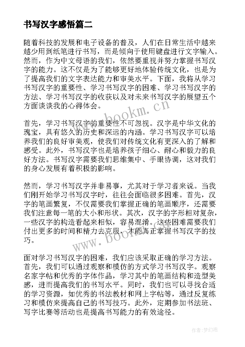 2023年书写汉字感悟(精选5篇)