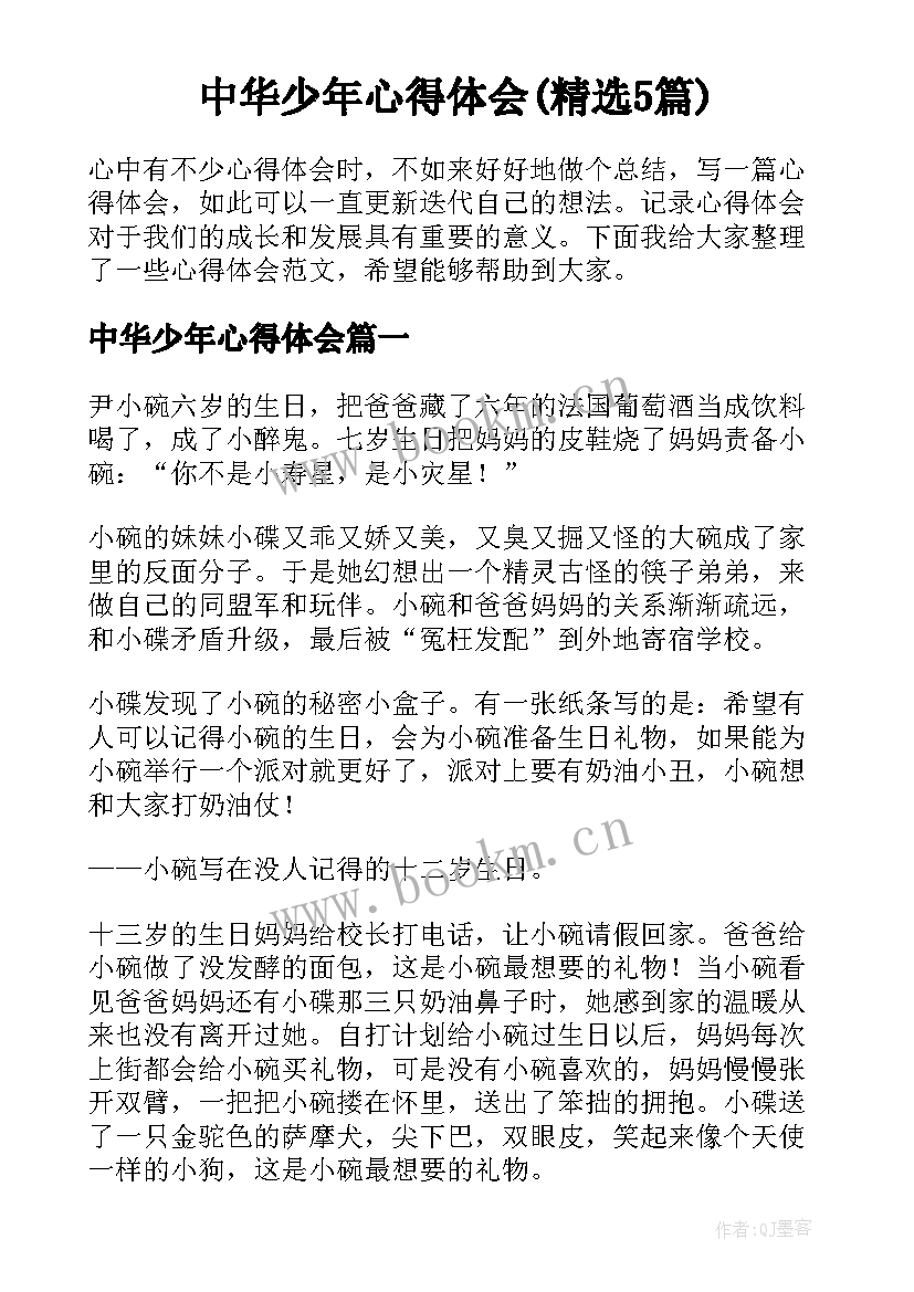 中华少年心得体会(精选5篇)