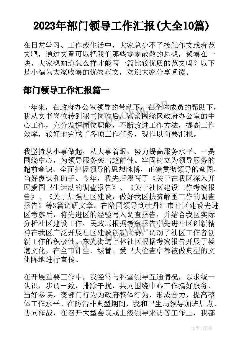 2023年部门领导工作汇报(大全10篇)