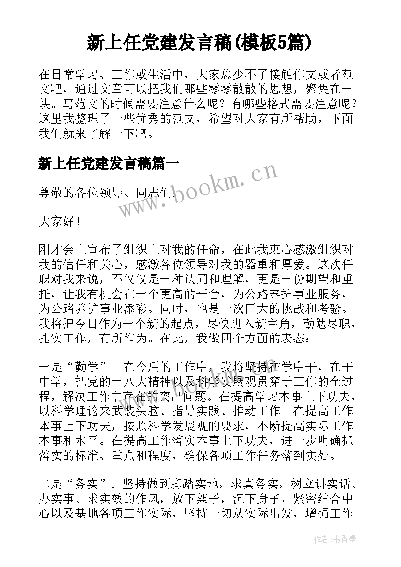 新上任党建发言稿(模板5篇)