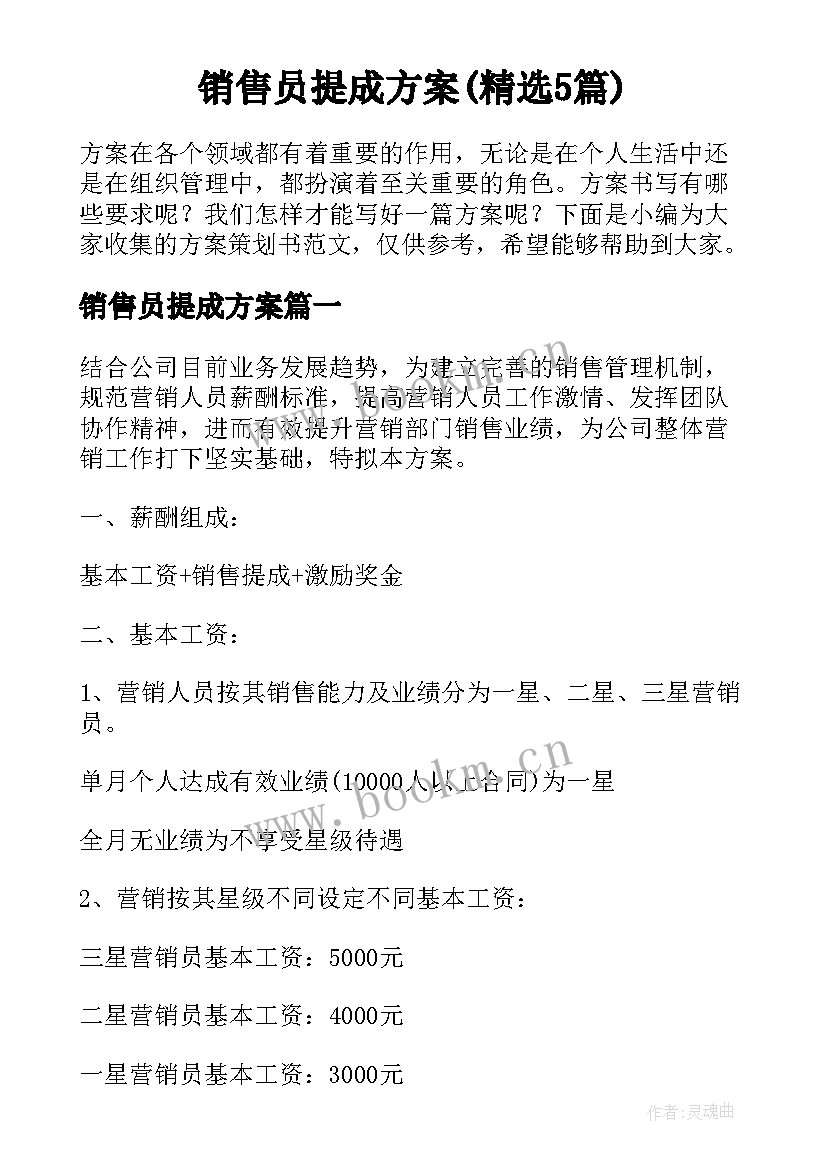 销售员提成方案(精选5篇)