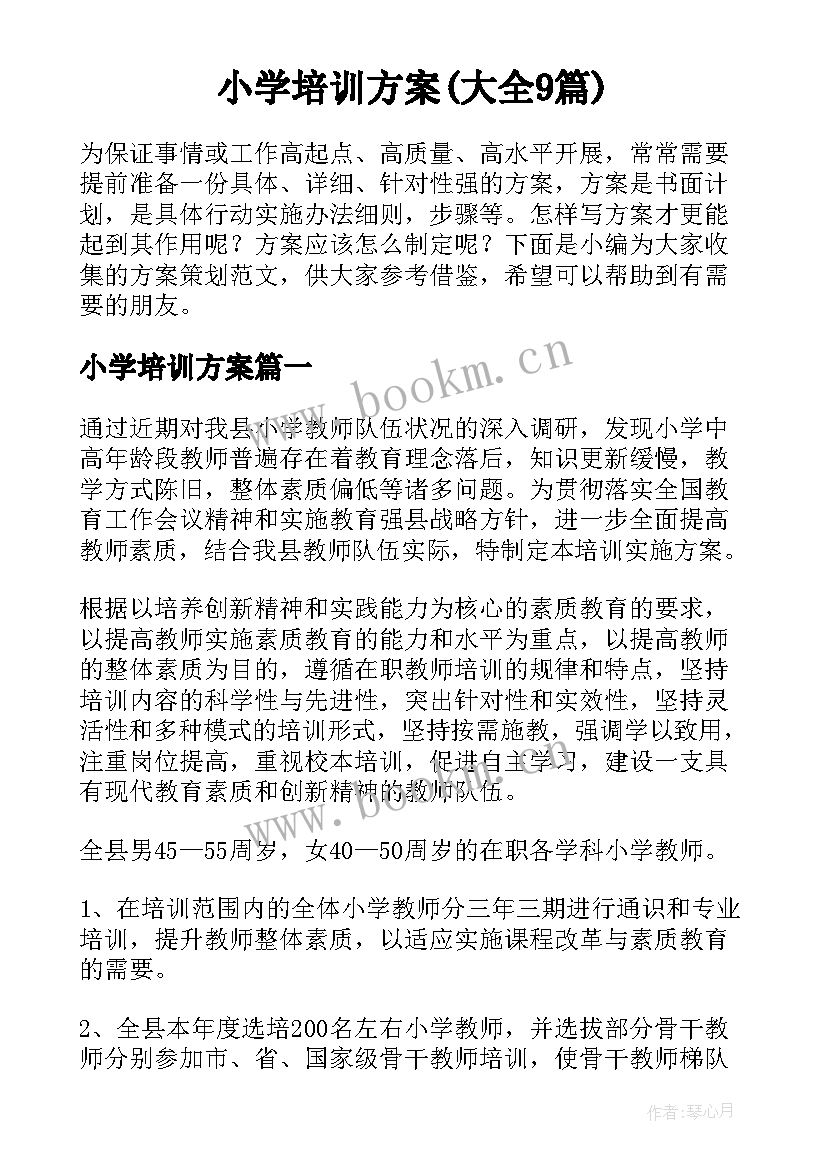 小学培训方案(大全9篇)