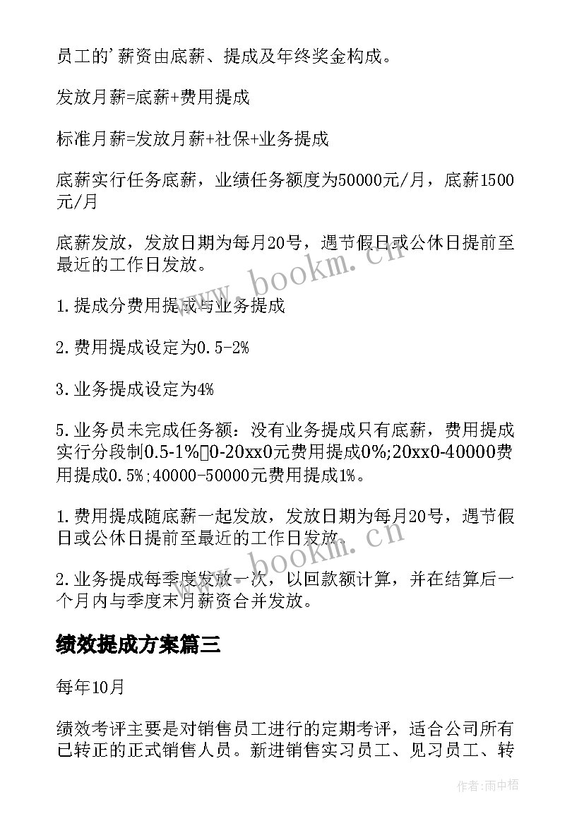 最新绩效提成方案(大全5篇)