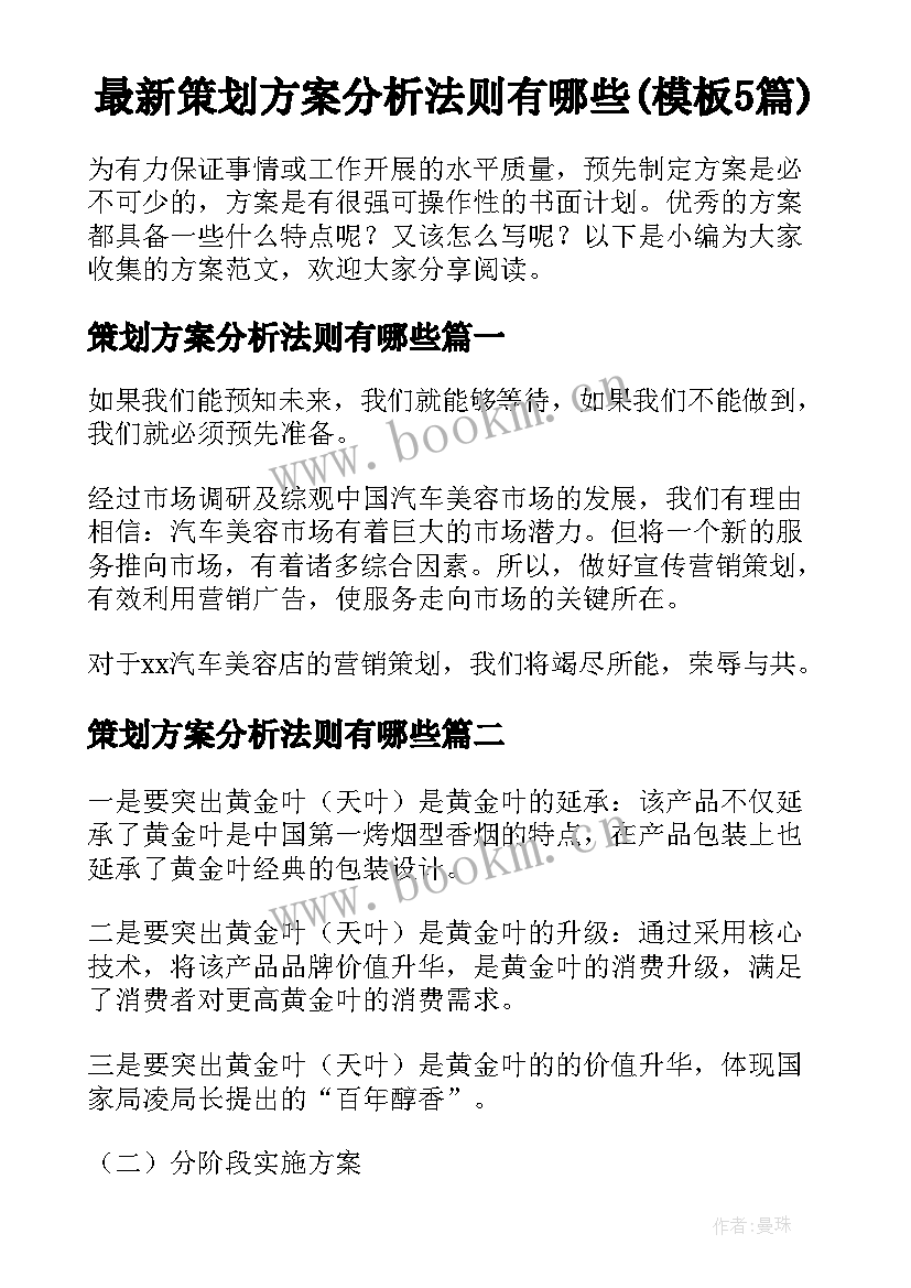 最新策划方案分析法则有哪些(模板5篇)