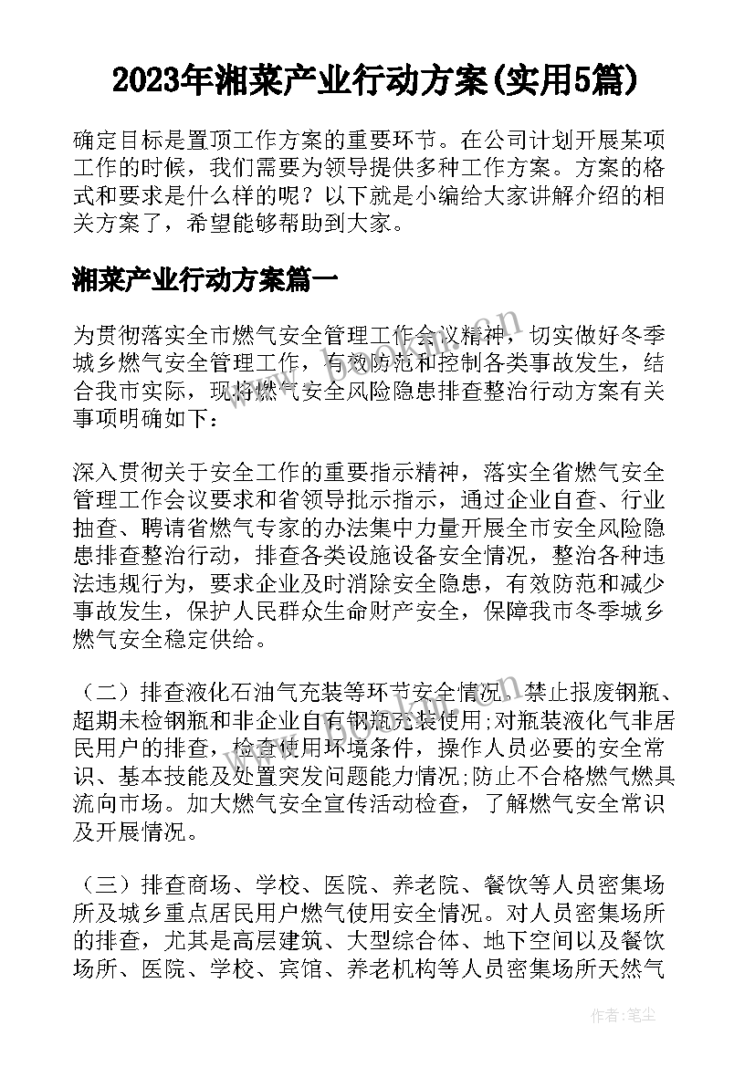 2023年湘菜产业行动方案(实用5篇)