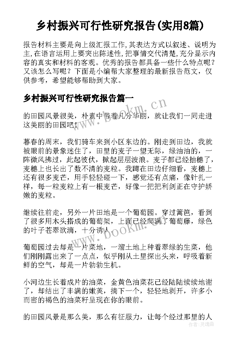 乡村振兴可行性研究报告(实用8篇)