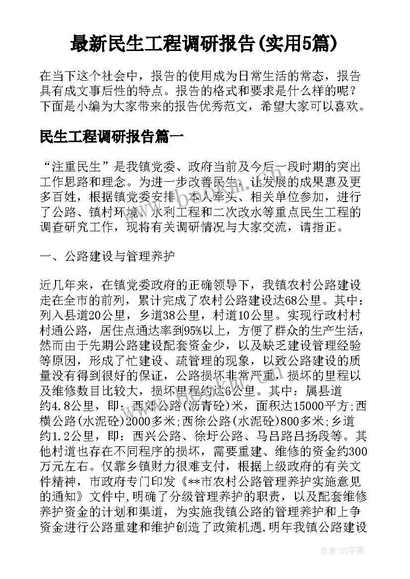 最新民生工程调研报告(实用5篇)