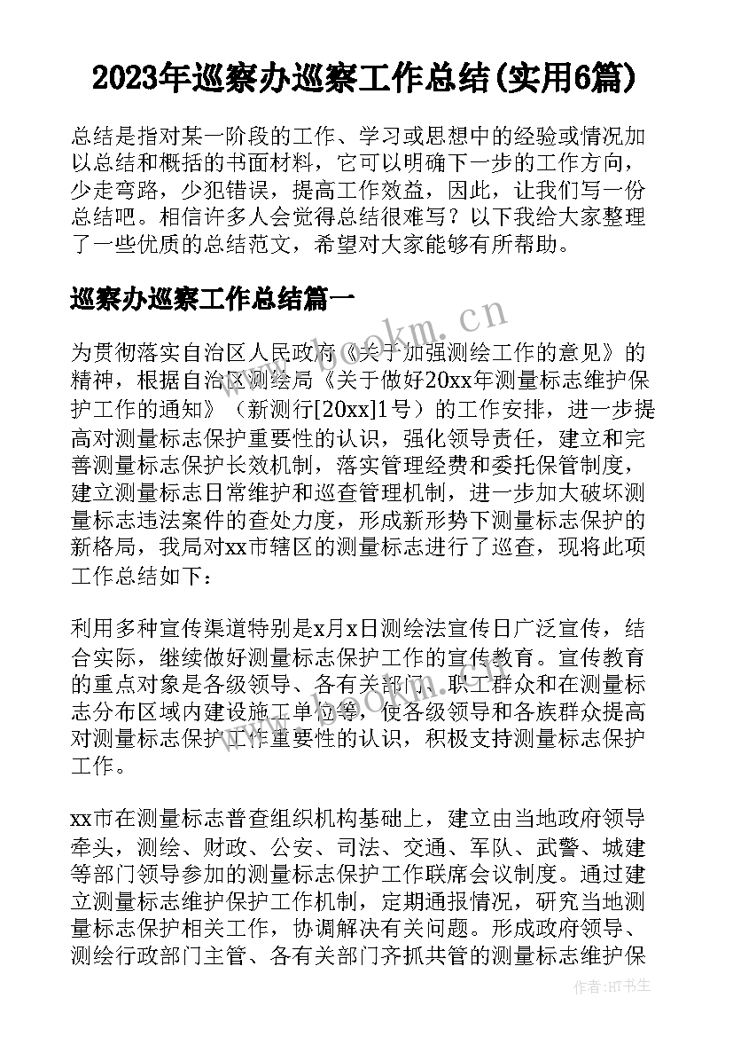 2023年巡察办巡察工作总结(实用6篇)