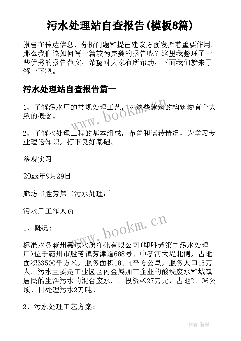 污水处理站自查报告(模板8篇)