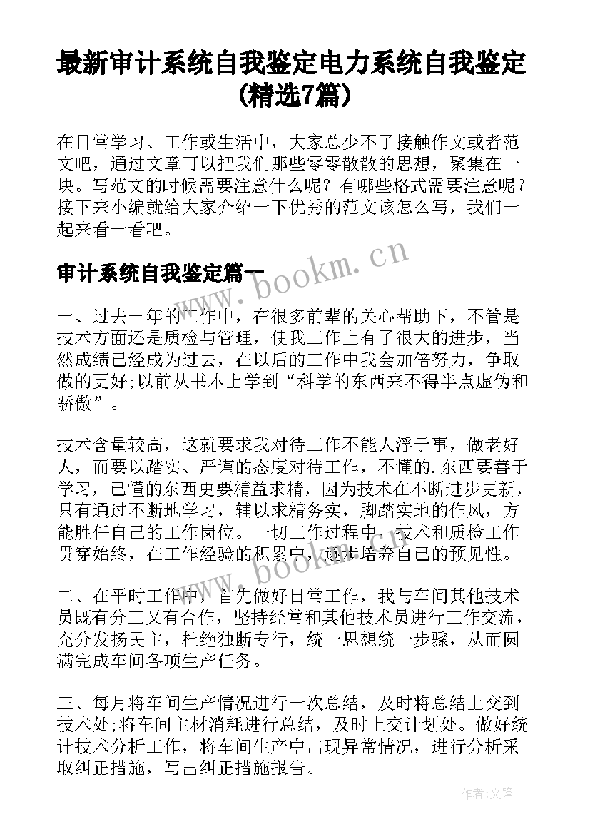 最新审计系统自我鉴定 电力系统自我鉴定(精选7篇)