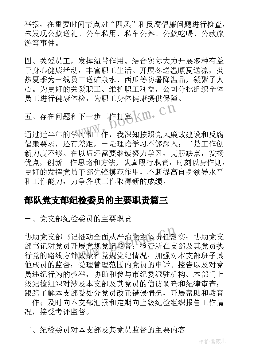 部队党支部纪检委员的主要职责 支部纪检委员工作总结优选(精选5篇)