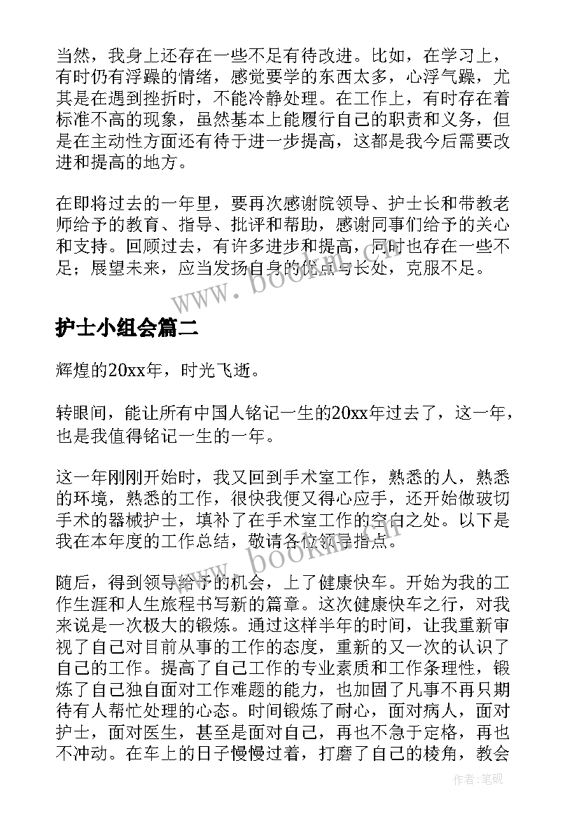 最新护士小组会 护士工作总结(通用8篇)