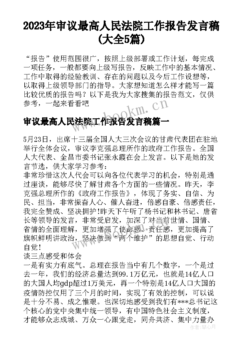 2023年审议最高人民法院工作报告发言稿(大全5篇)