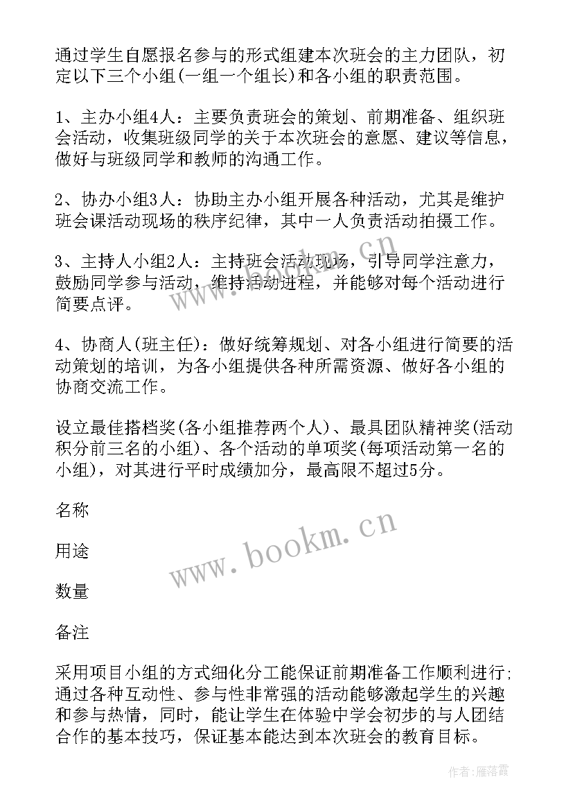 最新责任与担当班会设计方案 班会设计方案(优质8篇)