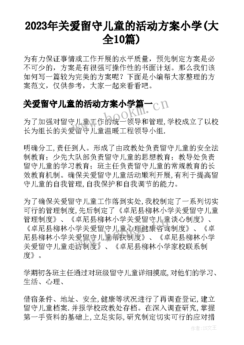 2023年关爱留守儿童的活动方案小学(大全10篇)