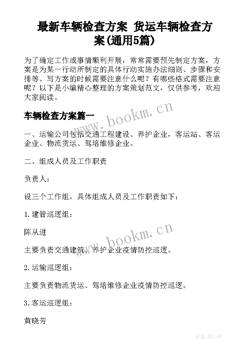 最新车辆检查方案 货运车辆检查方案(通用5篇)