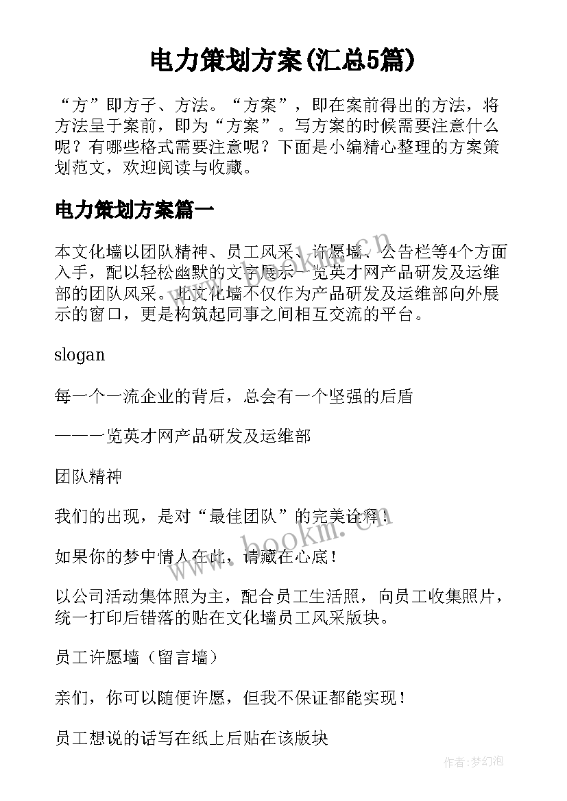 电力策划方案(汇总5篇)