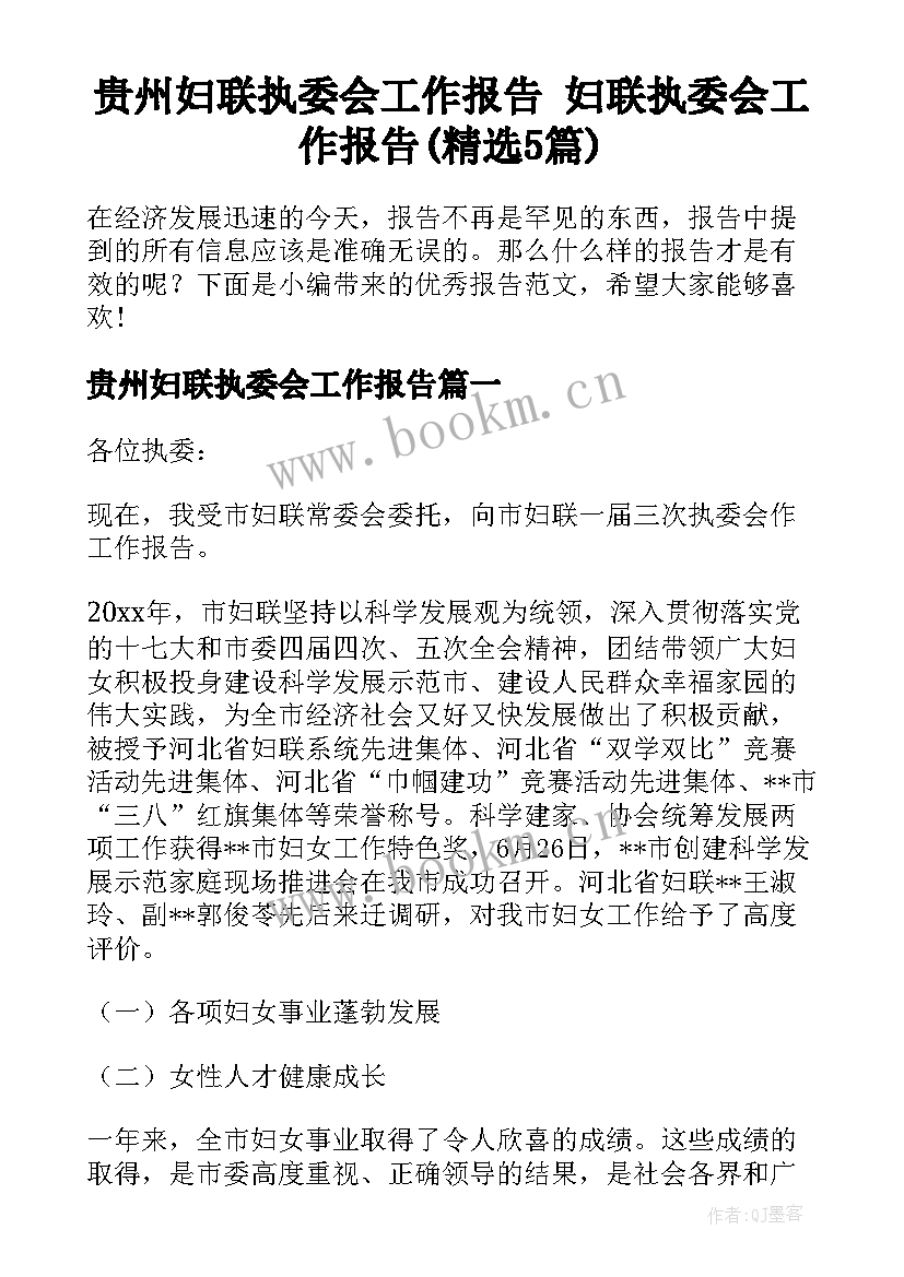 贵州妇联执委会工作报告 妇联执委会工作报告(精选5篇)