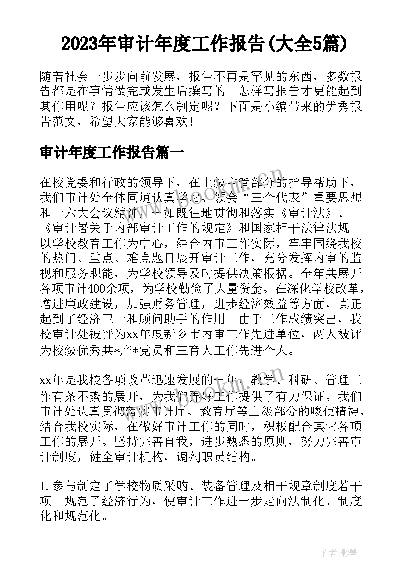 2023年审计年度工作报告(大全5篇)