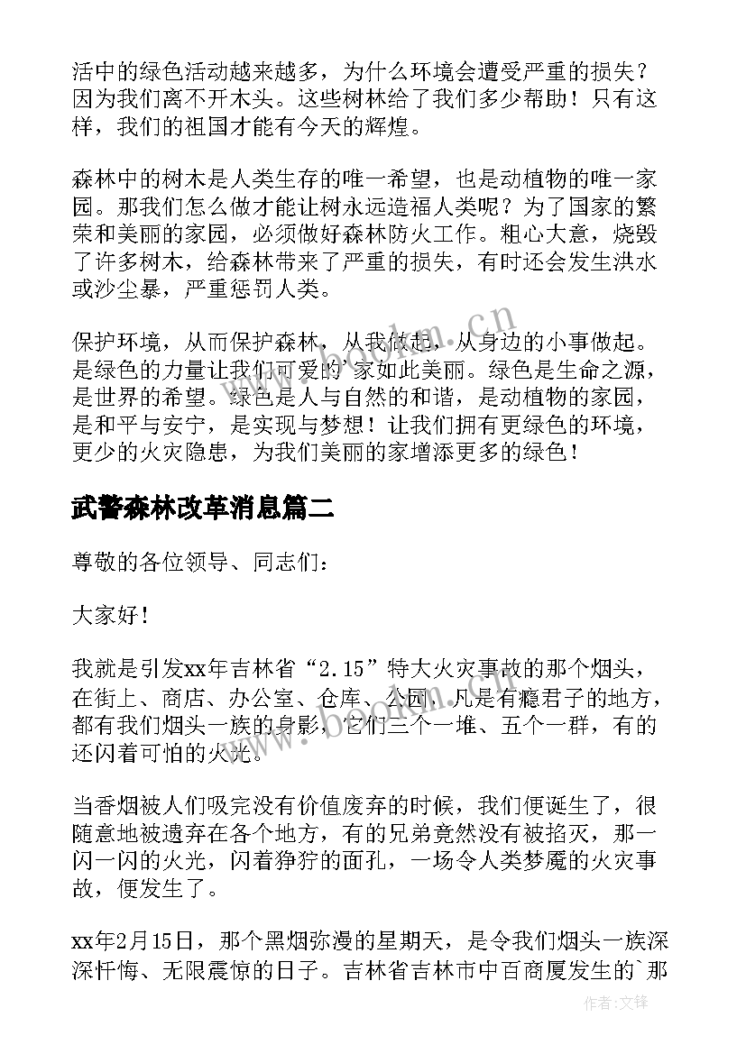 2023年武警森林改革消息 森林防火演讲稿(优秀6篇)