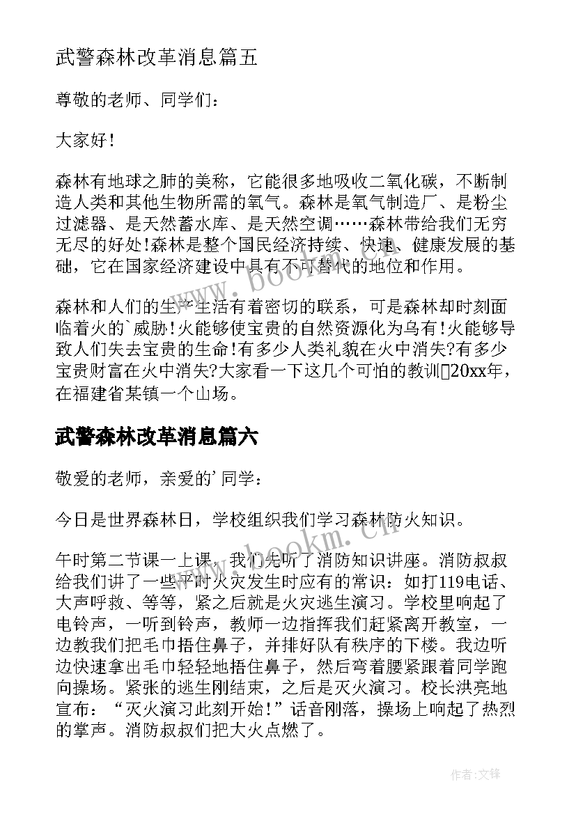 2023年武警森林改革消息 森林防火演讲稿(优秀6篇)