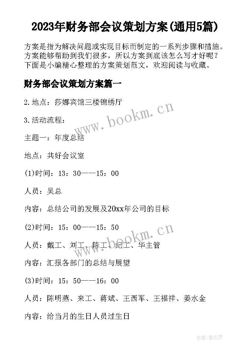 2023年财务部会议策划方案(通用5篇)