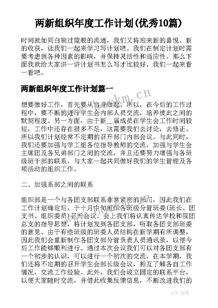 两新组织年度工作计划(优秀10篇)