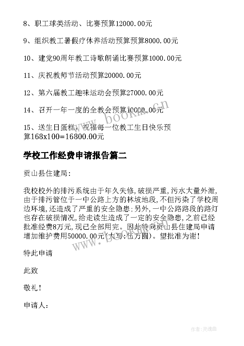 2023年学校工作经费申请报告(优质5篇)