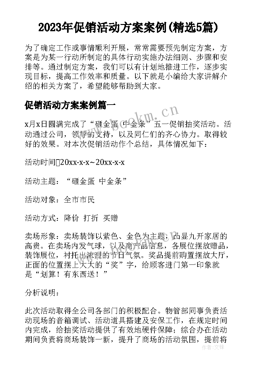 2023年促销活动方案案例(精选5篇)