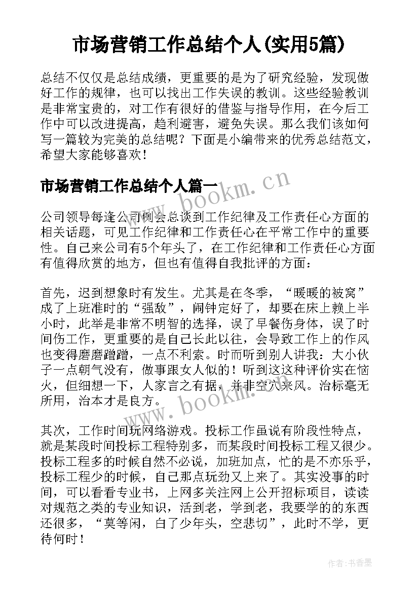 市场营销工作总结个人(实用5篇)