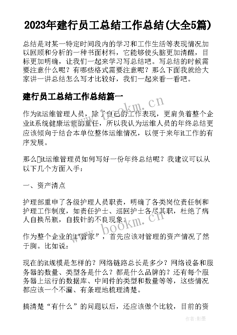 2023年建行员工总结工作总结(大全5篇)