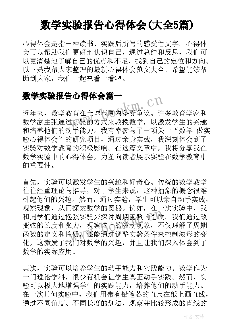 数学实验报告心得体会(大全5篇)