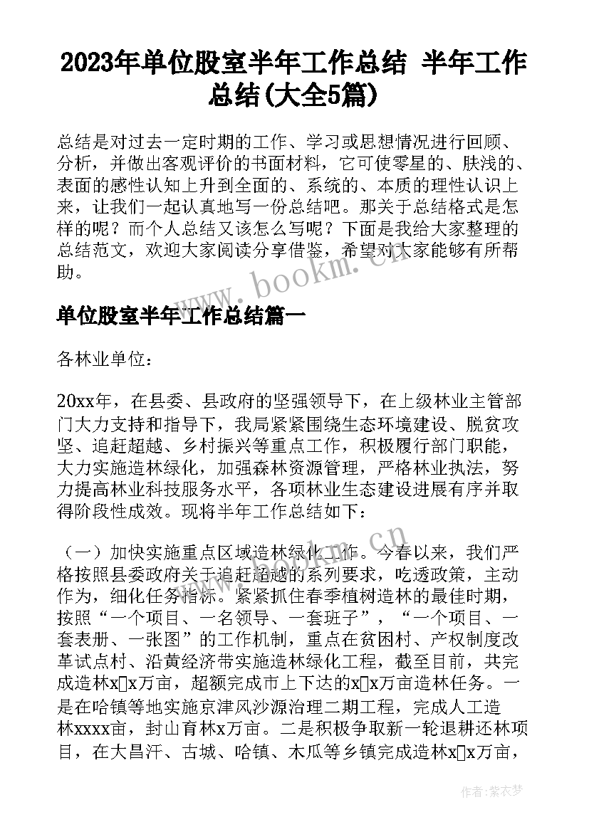 2023年单位股室半年工作总结 半年工作总结(大全5篇)