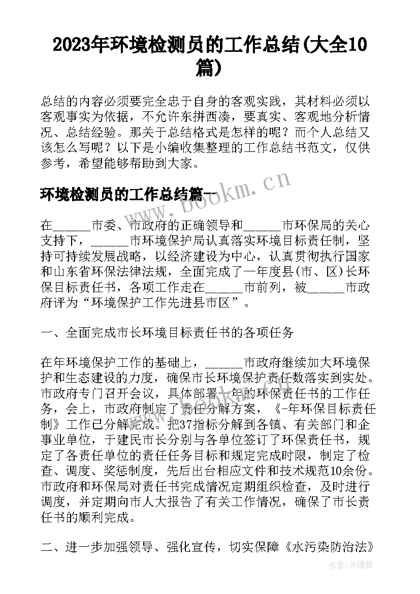 2023年环境检测员的工作总结(大全10篇)