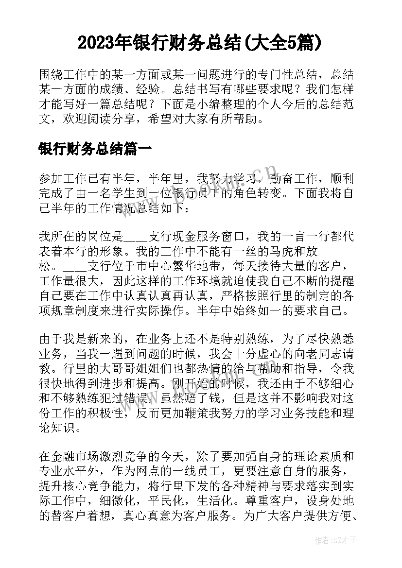 2023年银行财务总结(大全5篇)