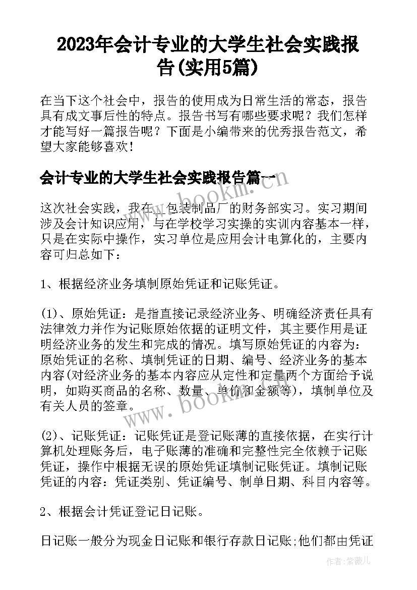 2023年会计专业的大学生社会实践报告(实用5篇)