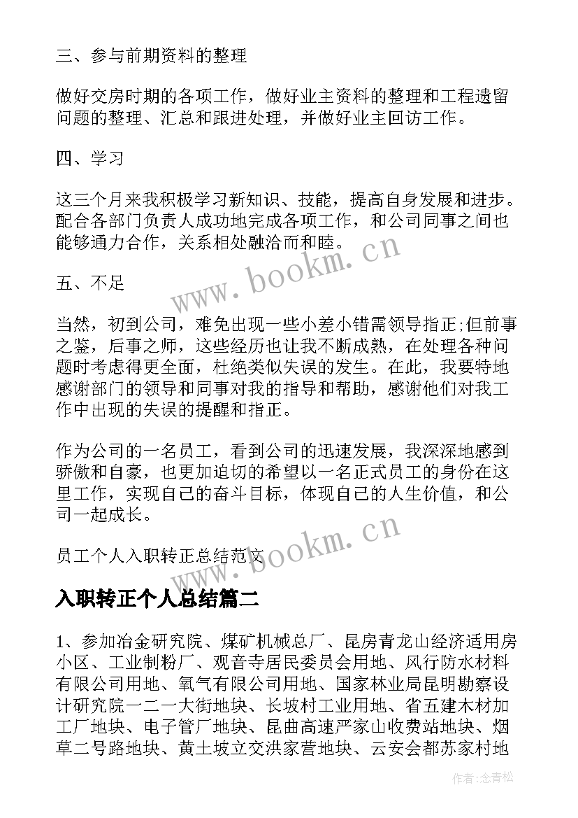 2023年入职转正个人总结 员工个人入职转正总结(实用5篇)