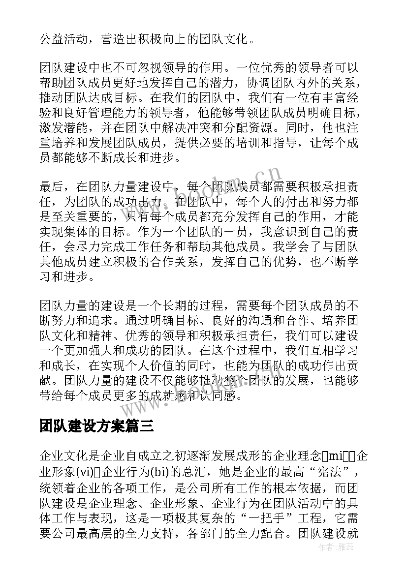 最新团队建设方案 卓越团队建设心得体会(大全7篇)