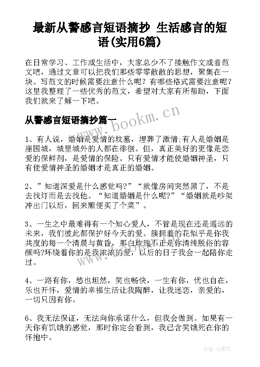 最新从警感言短语摘抄 生活感言的短语(实用6篇)