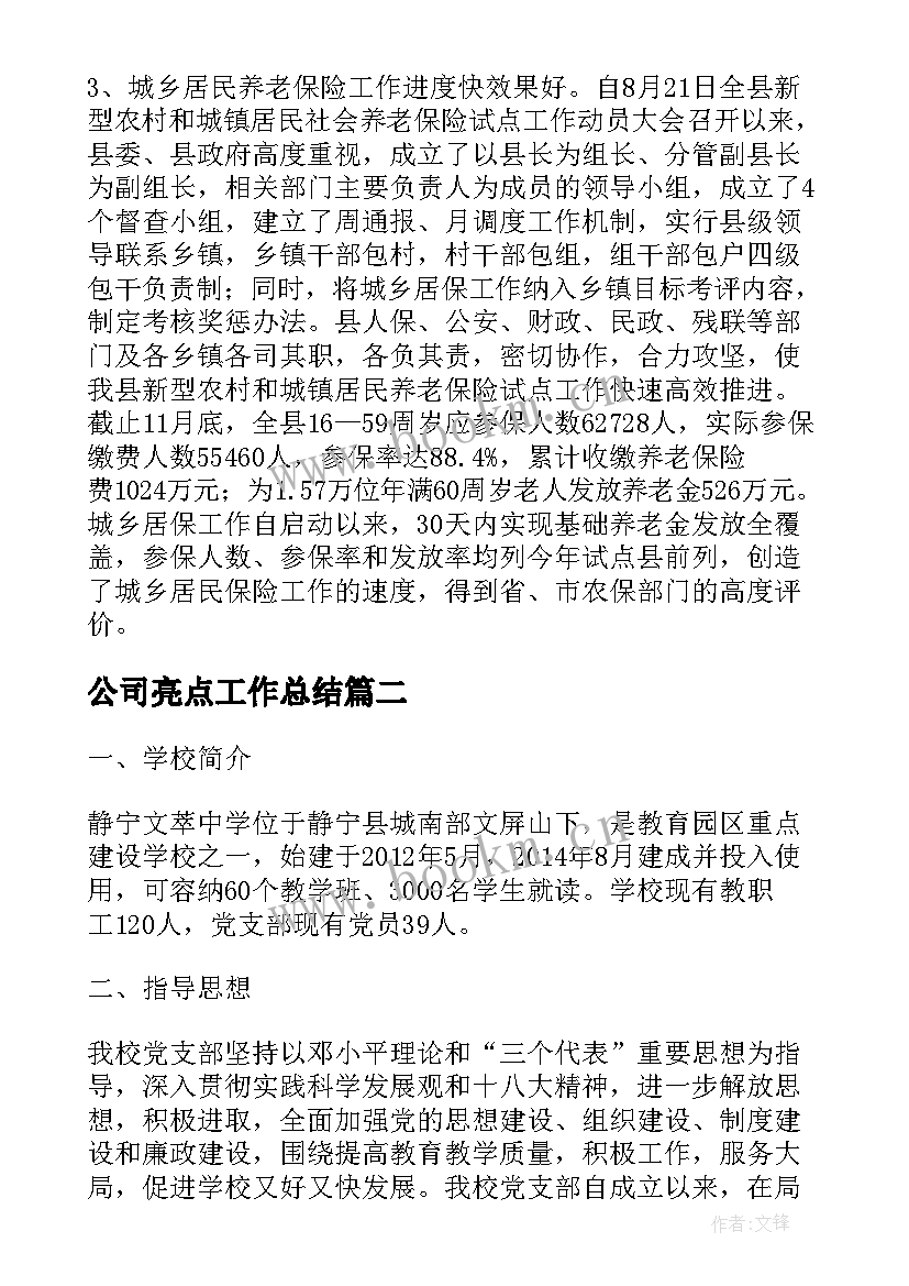 公司亮点工作总结 公司党建特色及亮点工作汇报(模板5篇)